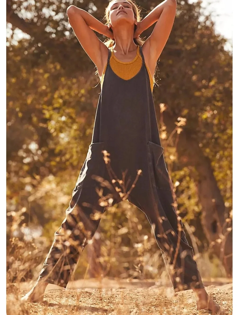 Free People Charcoal Black Harem Jumpsuit